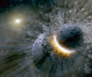 Image showing a collision between planetary bodies.