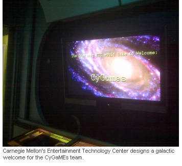 Carnegie Mellon’s Entertainment Technology Center designs a galactic welcome for the CyGaMEs team.