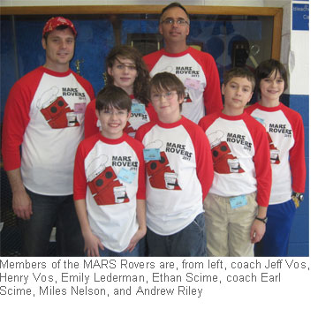 Members of the MARS Rovers are, from left, coach Jeff Vos, Henry Vos, Emily Lederman, Ethan Scime, coach Earl Scime, Miles Nelson, and Andrew Riley.