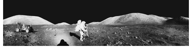 Image of an astronaut walking around on the moon.